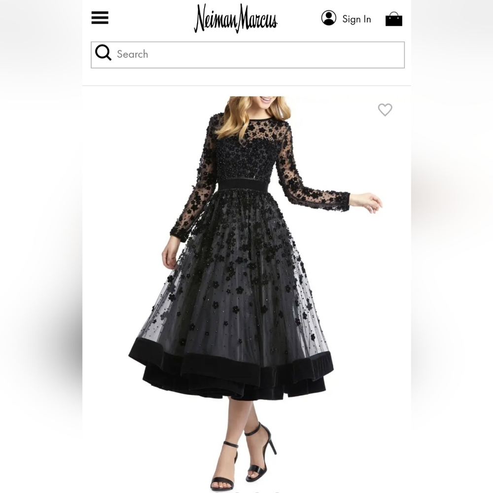 Mac Duggal black floral applique dress
